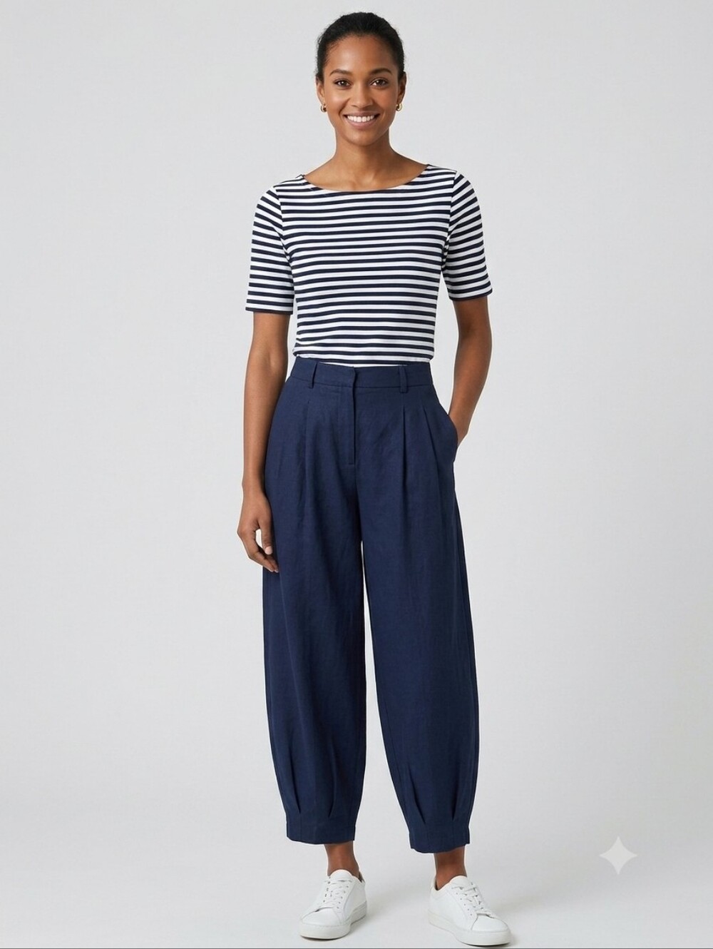 J Crew XS Perfect Fit Shortsleeve Boatneck Navy White Benton Stripe Nautical Top
